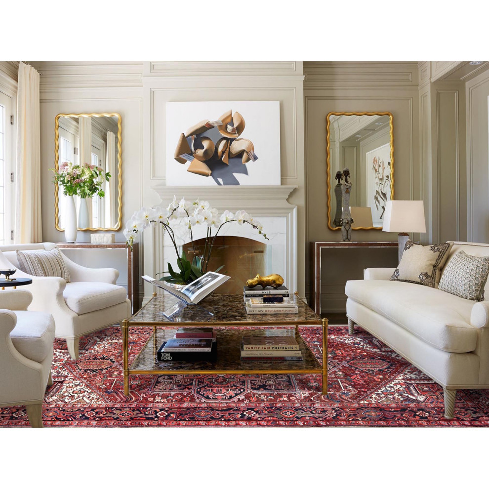 Rosewood Red Wool Hand Knotted Antique Zoroastrian Heris Rug 8' x 12'2 ...