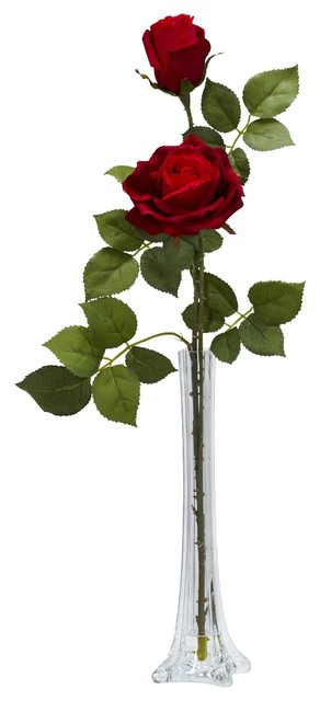 Artificial Flowers Roses With Tall Bud Vase Flower Arrangement