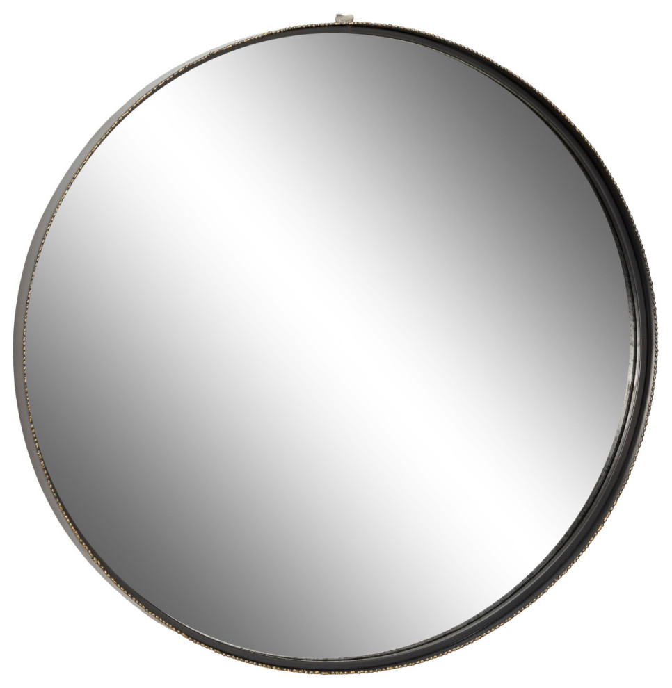 Vintage Wall Mirror With Distressed Antique Finish and Gold Trim, Round Transitional Wall