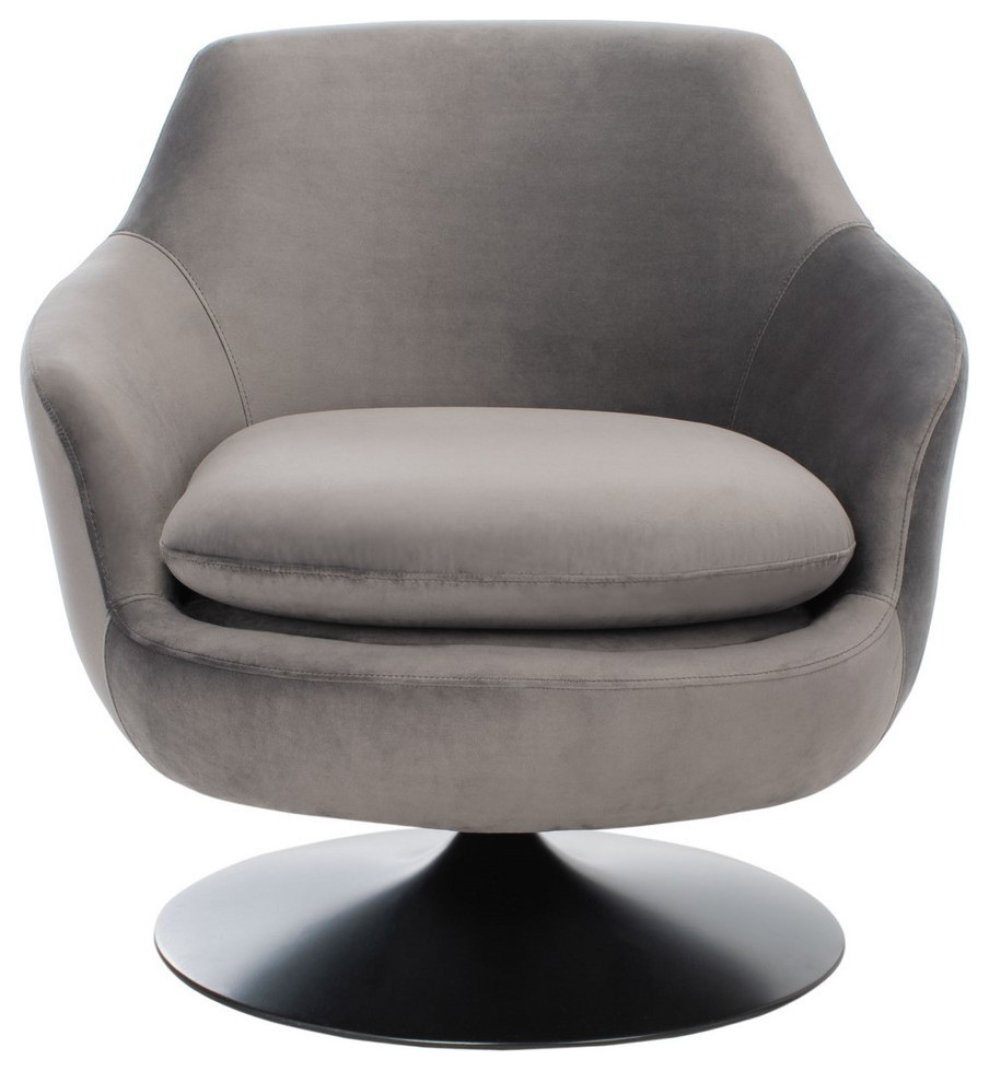 Safavieh Couture Citrine Velvet Swivel Accent Chair, Dark Grey/Black