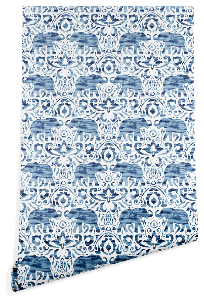 Deny Designs Jacqueline Maldonado Elephant Damask Blu Wallpaper, Blue, 2'x8'