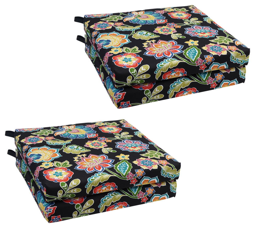 20"X19" Patterned Outdoor Chair Cushions, Set of 4, Dejana Starling