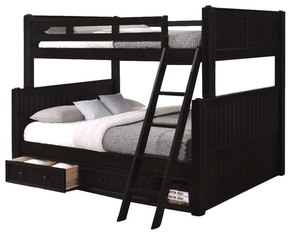 Beatrice Black Full Over Queen Bunk Bed, Queen Loft Bed With Stairs
