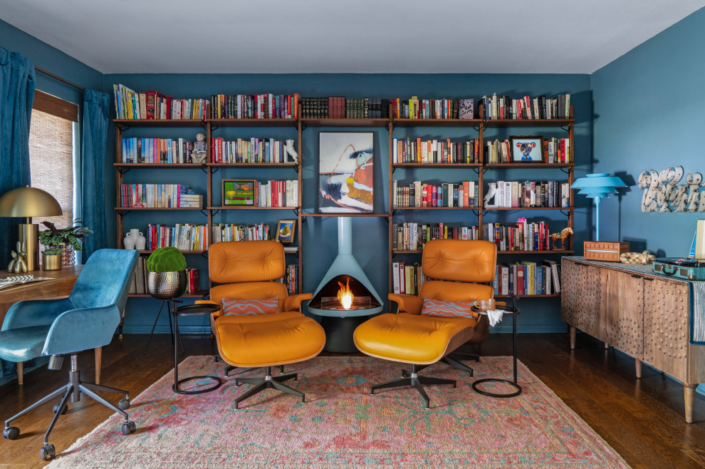 Cozy and Colorful Library and Office - Midcentury - Home Office ...