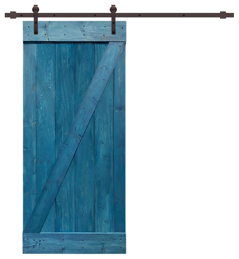 TMS Z Bar Barn Door With Sliding Hardware Kit, Ocean Blue, 30"x84"