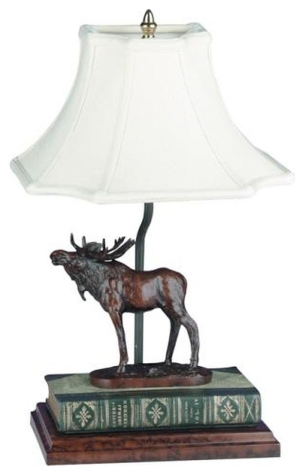 Sculpture Table Lamp MOUNTAIN Lodge Standing Moose on Book 1-Light