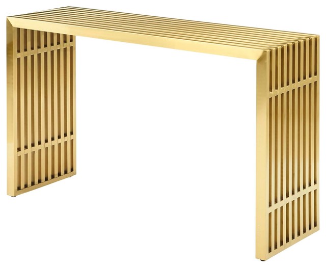Modern Deco Living Console Entry Table, Metal Steel Stainless Steel Glass, Gold