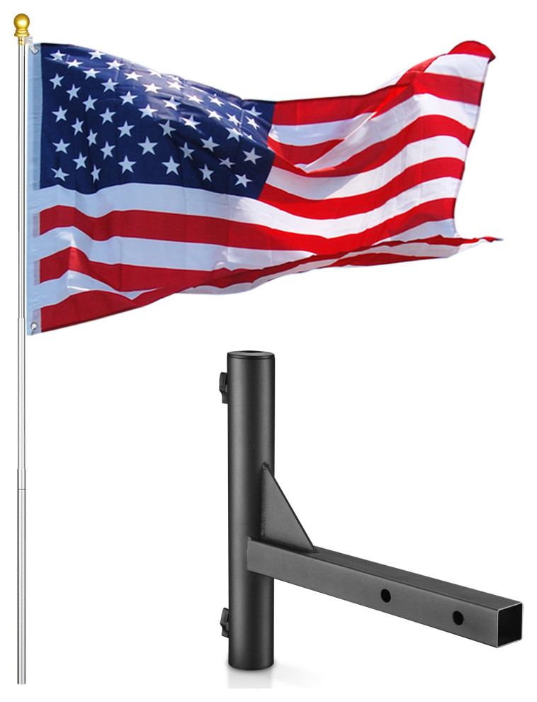 LAGarden 6.5' Aluminum Telescoping Flagpole Kit w/ U.S Flag Hitch Mount Holder Modern Flags