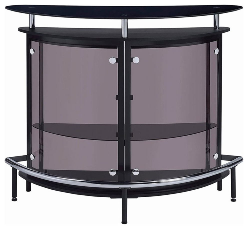 Coaster Contemporary Glass 2-Tier Curved Metal Frame Home Bar in Black