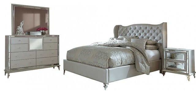 aico hollywood loft upholstered platform frost bedroom set, queen