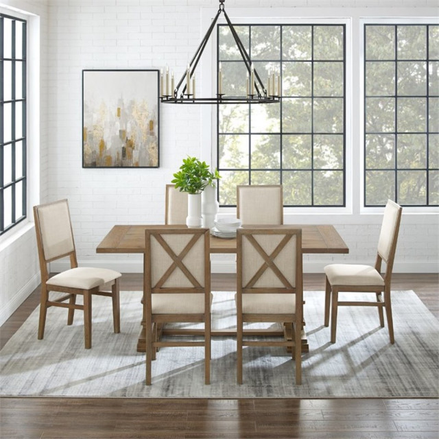 Crosley Furniture Joanna 7 Piece Modern Wood Dining Set in Rustic Brown ...