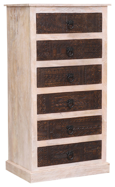 Bingen Reclaimed Wood Carved 6 Drawers Tall Dresser Farmhouse