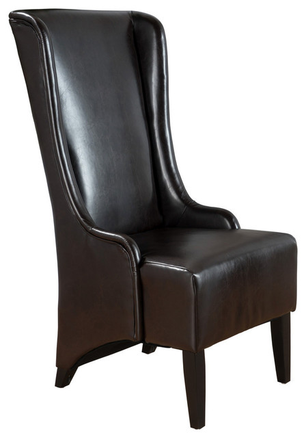 Haddone High Back Brown Leather Dining Chair Transitional Haddone High Back Brown Leather Dining Chair Transitional Chairs By Gdfstudio