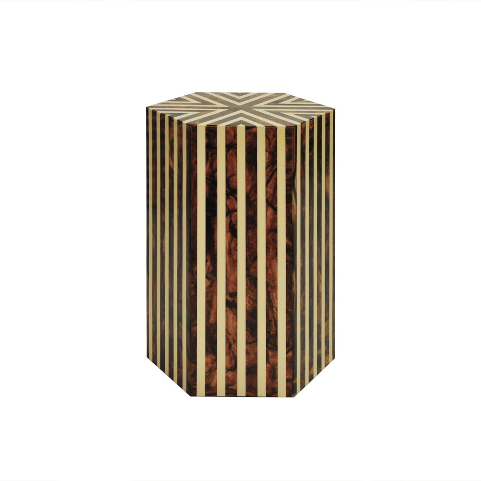 Zane Vertical Stripe Side Table - Brown, Off White Resin