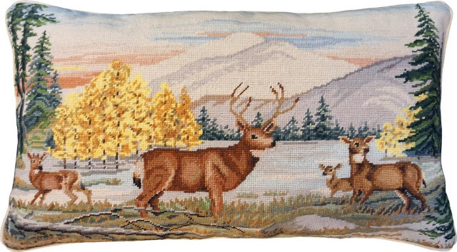 Pillow Throw Deer Park 16x28 28x16 Beige Wool Poly Insert Cotton