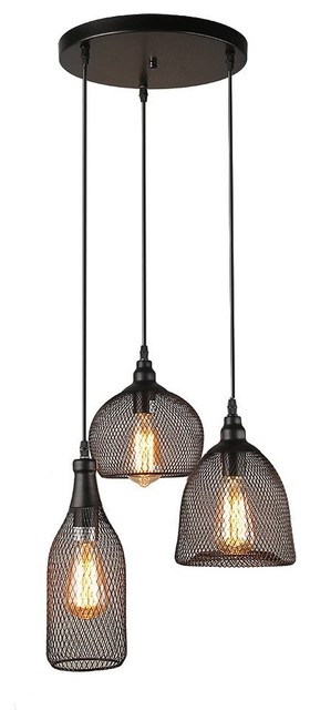 3 Light Industrial Pendanting Loft Wire Mesh Ceiling Light Trio Pendant