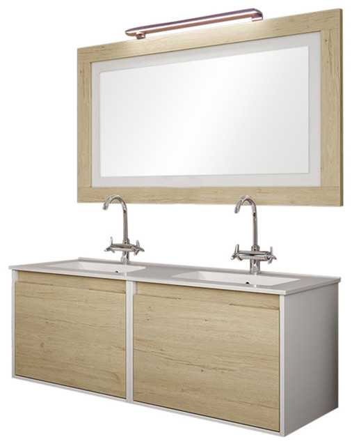 Daily 2 Drawer Bathroom Vanity Unit Bamboo And White 120 Cm