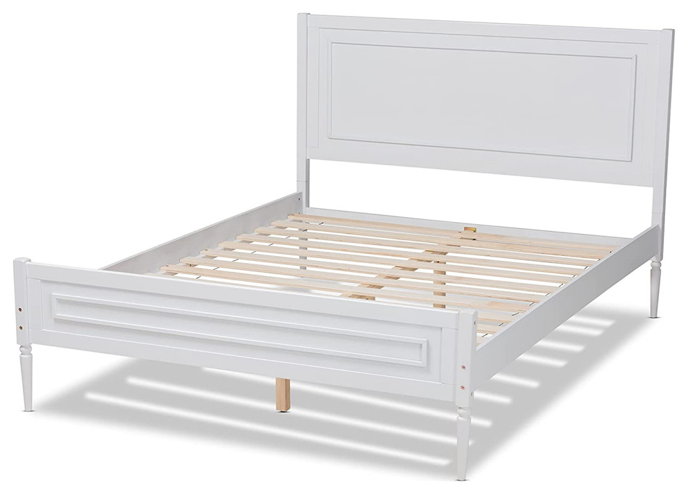 Contemporary Platform Bed, White Hardwood Frame With Panel Headboard ...