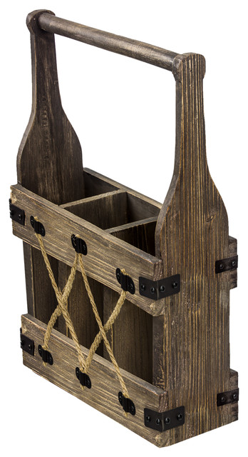 Vintage Retro Hardwood 4 Bottle Wine Rack Caddy holder with Handle Wooden