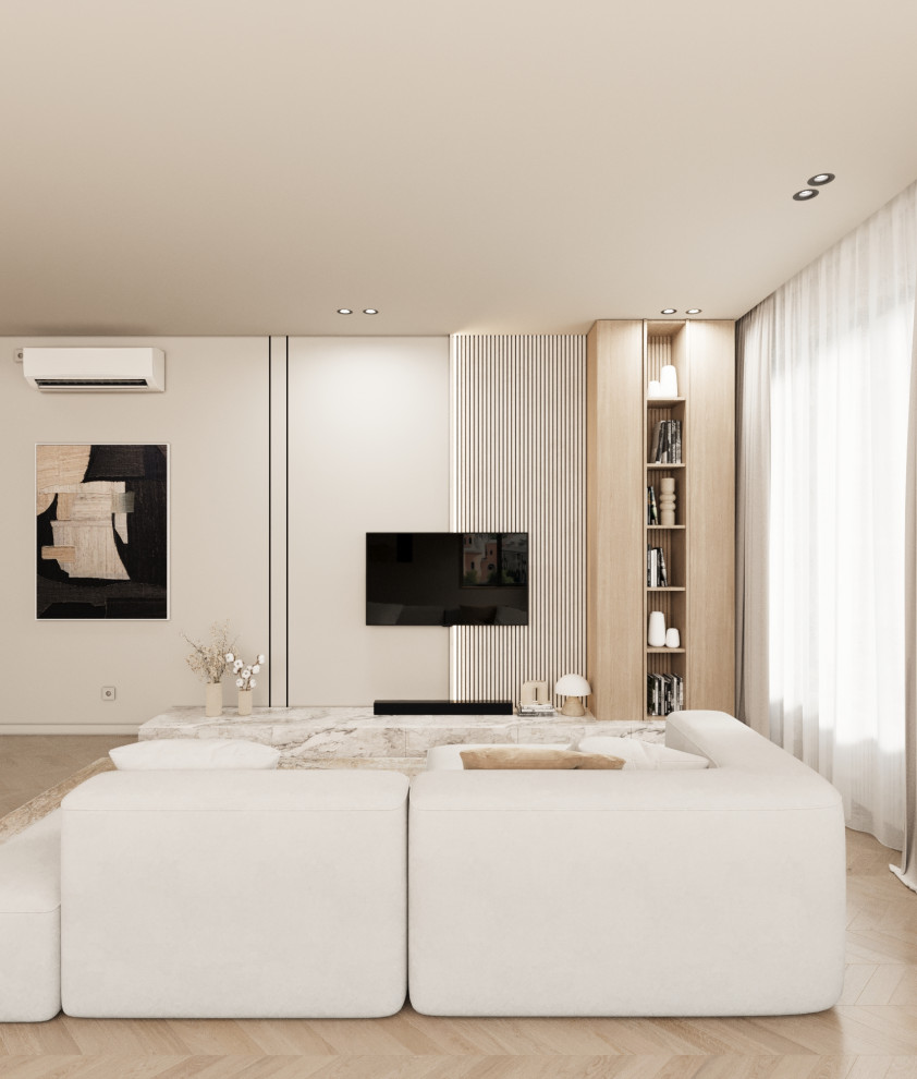 Современный минимализм кухня-гостинная