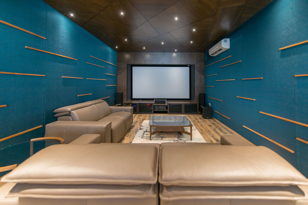 This is an example of a modern home theatre in Hyderabad.
