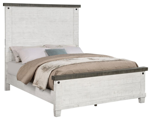 Pemberly Row Wood Queen Panel Bed in Distressed Gray and White ...