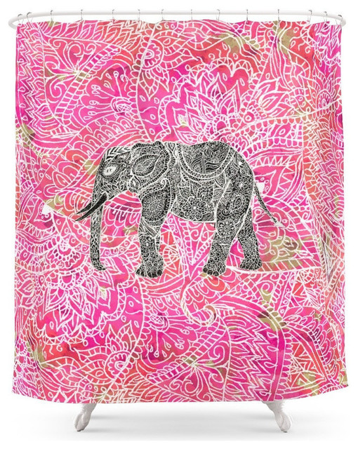 Pink Safari Tribal Paisley Elephant Henna Pattern Shower Curtain