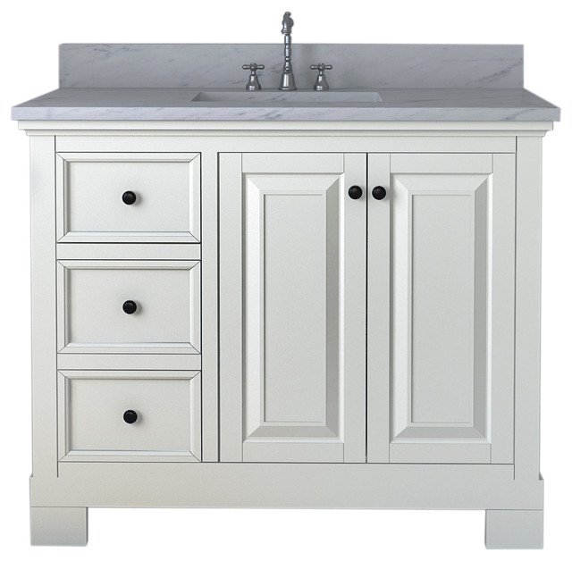 Richmond 42", Single Bathroom Vanity, White With Carrera Marble Top