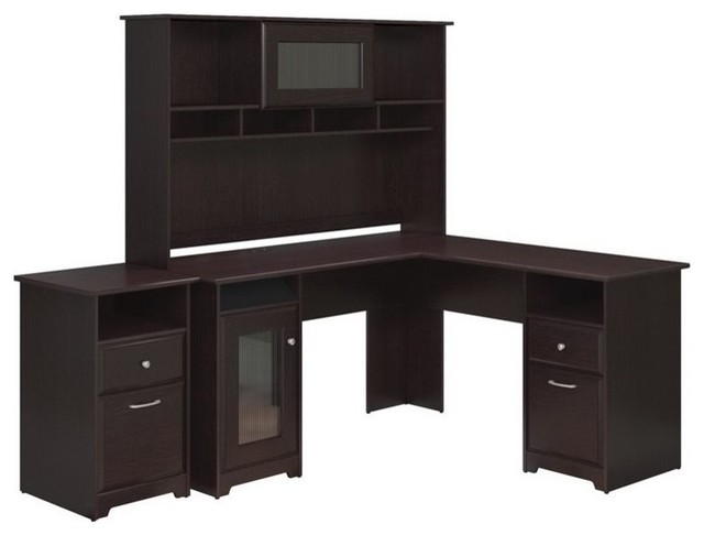 Cabot L Shaped Desk With Hutch And File Cabinet In Espresso Oak