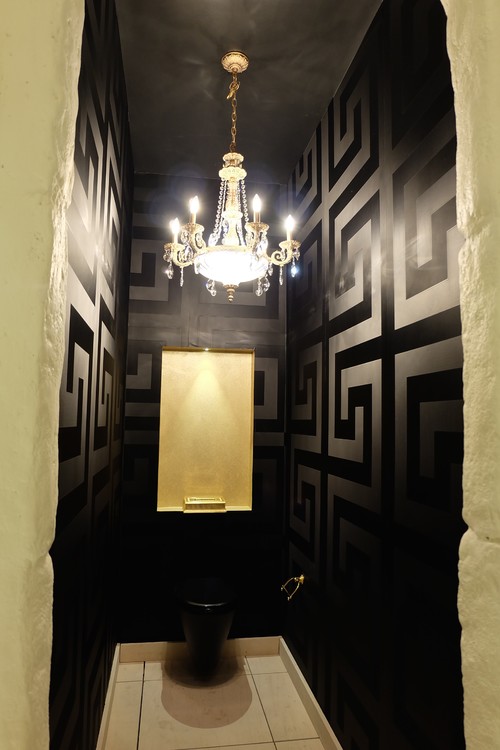 Luxury Home and Design Show! - This bathroom was part of our Luxury Home And Design Show Booth. It was  completed with wallpaper from Versace, a beautiful chandelier from The  Lighting ...