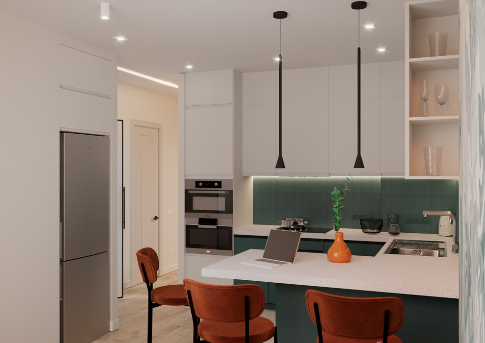 Евро однокомнатная квартира с яркими акцентами в ЖК Атмосфера