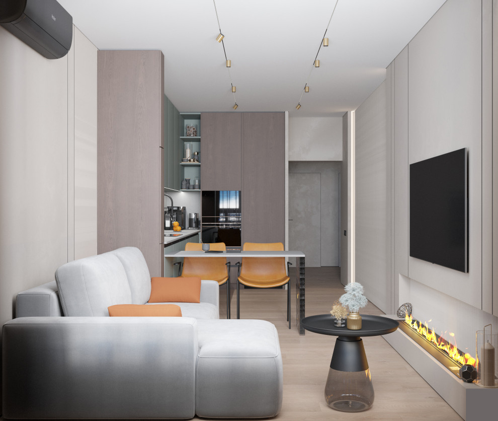 Кухня- гостиная с камином