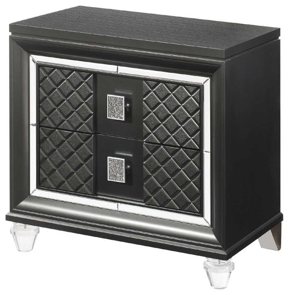 Nightstand, 2 Drawers With Grid Patterned Front & Crystal Knobs ...