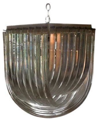 Used Mid-Century Brass & Lucite Ribbon Chandelier