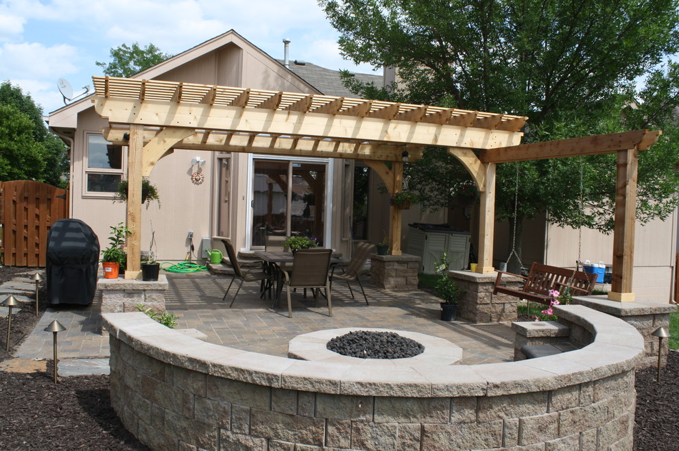 Paver Patio Fire Pit Double Seat Wall Pergola W Swing