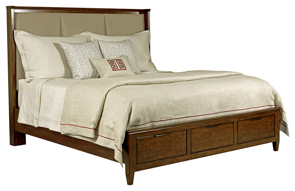 Kincaid Elise Solid Wood Spectrum Queen Storage Bed, Amaretto Transitional Platform Beds