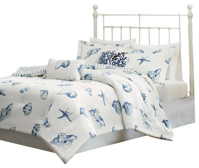 JLA Harbor House Beach House Cotton Comforter Set, Blue, King