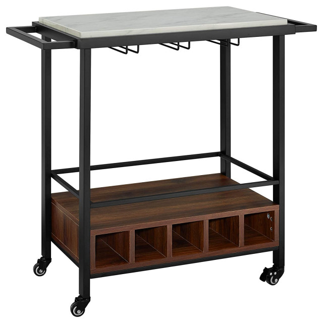 Unique Bar Cart, Wine Rack and Stemware With Elegant Faux Marble