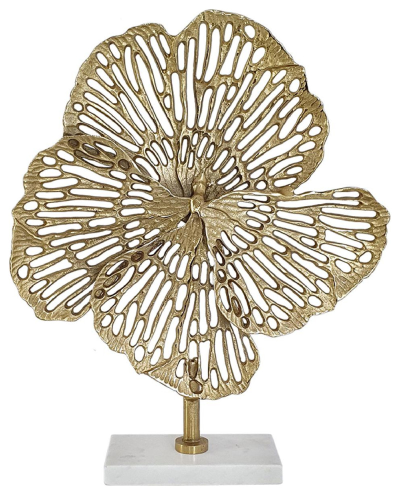 Flower Decorative Object or Figurine, Gold and White Contemporary
