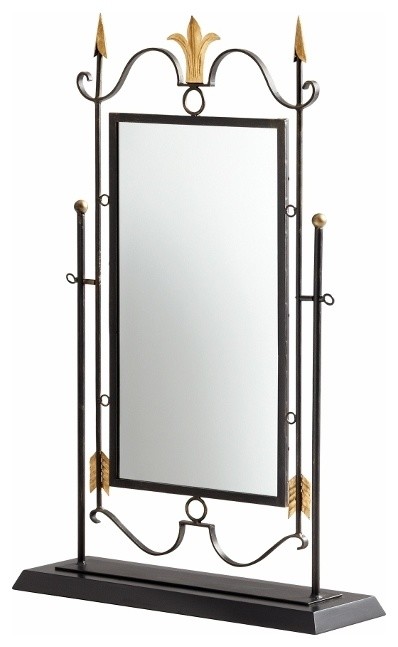 Black and Gold Arrow Table Mirror on Stand