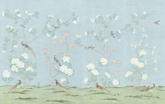 Chinoiserie Wall Mural Maysong Spring, Blue Large