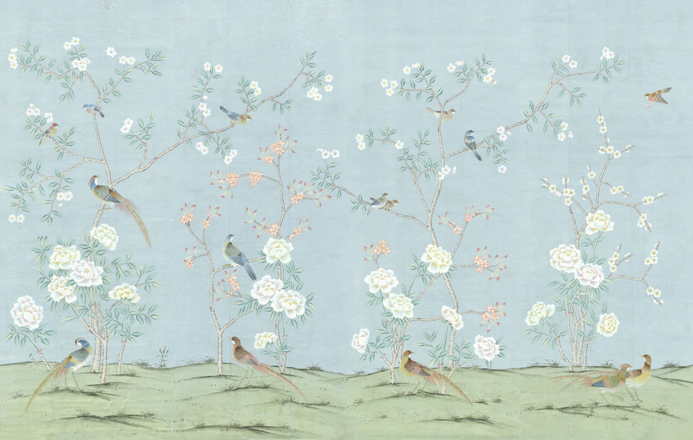 Chinoiserie Wall Mural Maysong Spring, Blue Large