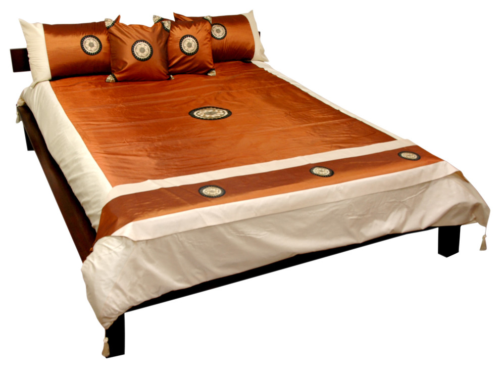 Thai Silk Medallion Duvet Set, Bronze, King Contemporary Duvet Covers And Duvet Sets by