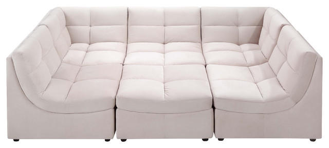 Cloud Modular Sectional And Ottoman 6 Piece Set Transitional Cloud Modular 6 Piece Sectional And Ottoman Set Beige