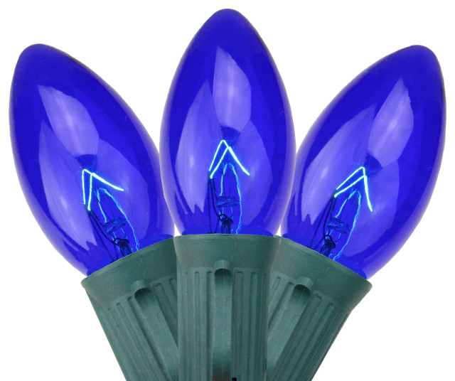 25 Blue Transparent C9 Christmas Lights 24 ft Green Wire Modern