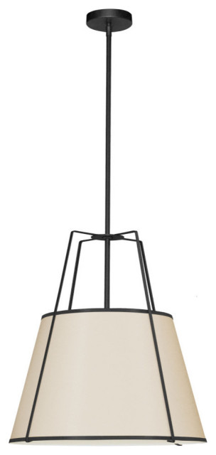 Contemporary Modern Pendant Light, Black With Cream Tapered Drum Shade