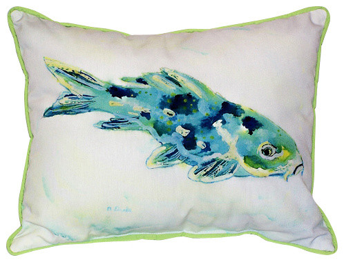 Betsy Drake Blue Koi Fish Pillow- Indoor/Outdoor - Beach Style ... Betsy Drake Blue Koi Fish Pillow- Indoor/Outdoor - Beach Style ...