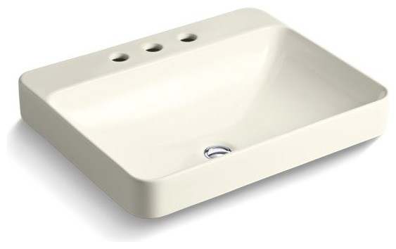 Kohler Vox Rectangle Vessel Bathroom Sink with Widespread Faucet Holes, Biscuit