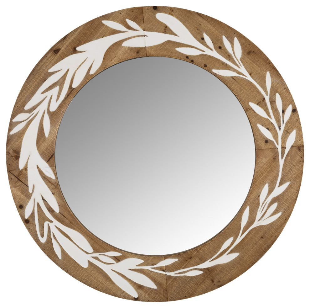 White and Natural Laurel Vine Carved Wood Wall Mirror Farmhouse