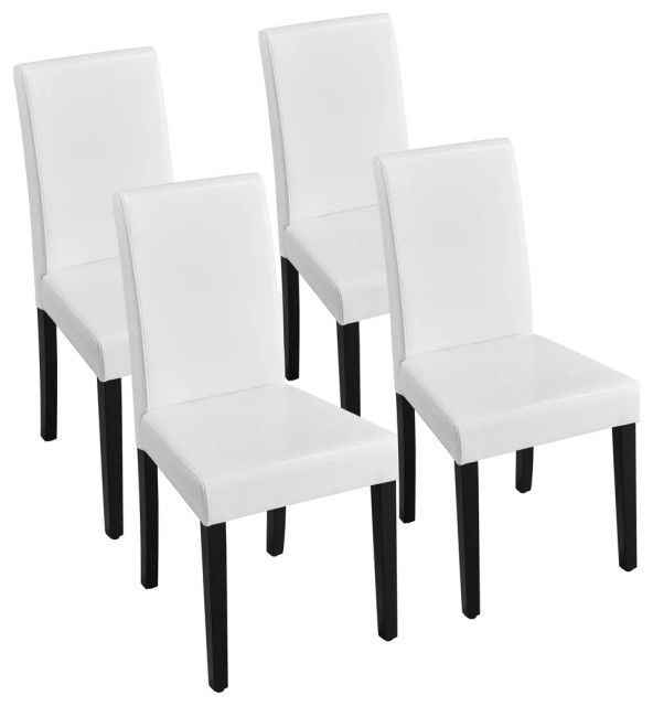Set of 4 Dining Chair, Black Legs With Armless Faux Leather Seat & Back